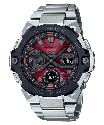 G-Shock Solar powered Smartphone Link, Red Dial Silver Metal Band Watch for Men, GST-B400AD-1A4DR