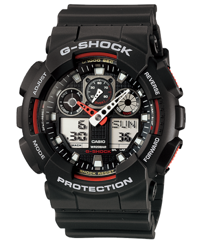 G-Shock men analog watch, black dial with comfortable strap, model GS-GA-100-1A4DR, Bahrain
