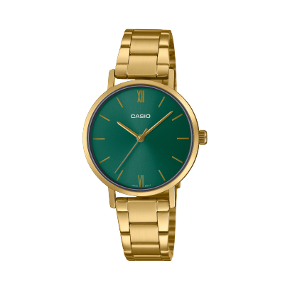 Casio men analog watch, green dial with comfortable strap, model CS-LTP-VT02G-3AUDF, Bahrain
