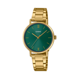 Casio Women's Watch Analog, Green Dial Gold Stainless Steel Strap, LTP-VT02G-3AUDF