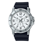 Casio Men's Watch, White Dial Black Resin Strap, MTP-VD300-7BUDF