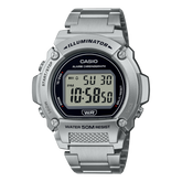 Casio Unisex Watch, Black Dial Silver Stainless Steel Strap, W-219HD-1AVDF