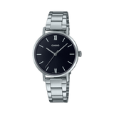 Casio Women's Watch Analog, Black Dial Silver Stainless Steel Strap, LTP-VT02D-1AUDF