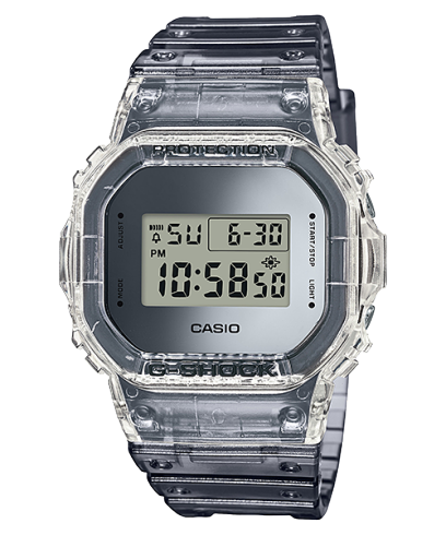 G-Shock Unisex Transparent Digital Watch, Grey Dial Silver Resin Band, DW-5600SK-1DR