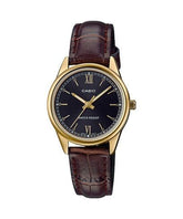 Casio Women's Watch Analog, Black Dial Brown Leather Strap, LTP-V005GL-1B2U