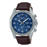 Casio Men's Watch Analog, Blue Dial Brown Leather Strap, MTP-W500L-2AVDF