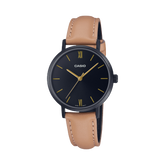 Casio Women's Watch Analog, Black Dial Brown Leather Strap, LTP-VT02BL-1AUD