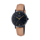 Casio Women's Watch Analog, Black Dial Brown Leather Strap, LTP-VT02BL-1AUD