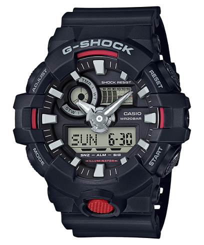 G-Shock men analog watch, black dial with comfortable strap, model GS-GA-700-1ADR, Bahrain