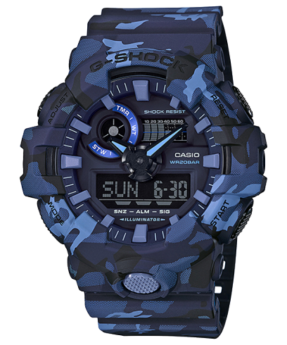 G-Shock Men's Watch Analog & Digital Combo, Black & Blue Dial Blue Armour Resin Band, GA-700CM-2ADR