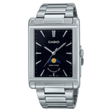 Casio Men's Watch, Moon Phase Executive Black Dial, Silver Stainless Steel Strap, MTP-M105D-1AVDF