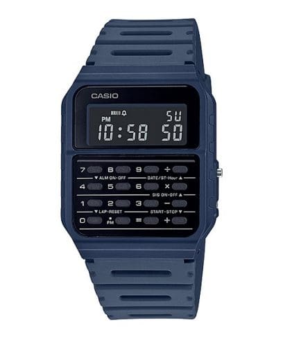 Casio Unisex Calculator Digital Watch, Black Dial Blue Resin Strap, CA-53WF-2BDF
