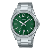 Casio Men's Watch Analog, Green Dial Silver Stainless Steel Strap, MTP-E725D-3AVDF