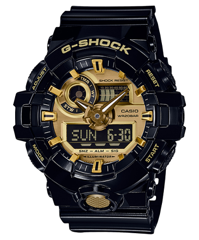 G-Shock Men's Watch Analog & Digital Combo, Golden Dial Black Resin Band, GA-710GB-1ADR