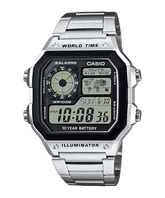 Casio Men's Watch Digital, Black Dial Silver Stainless Steel Strap, AE-1200WHD-1AVD