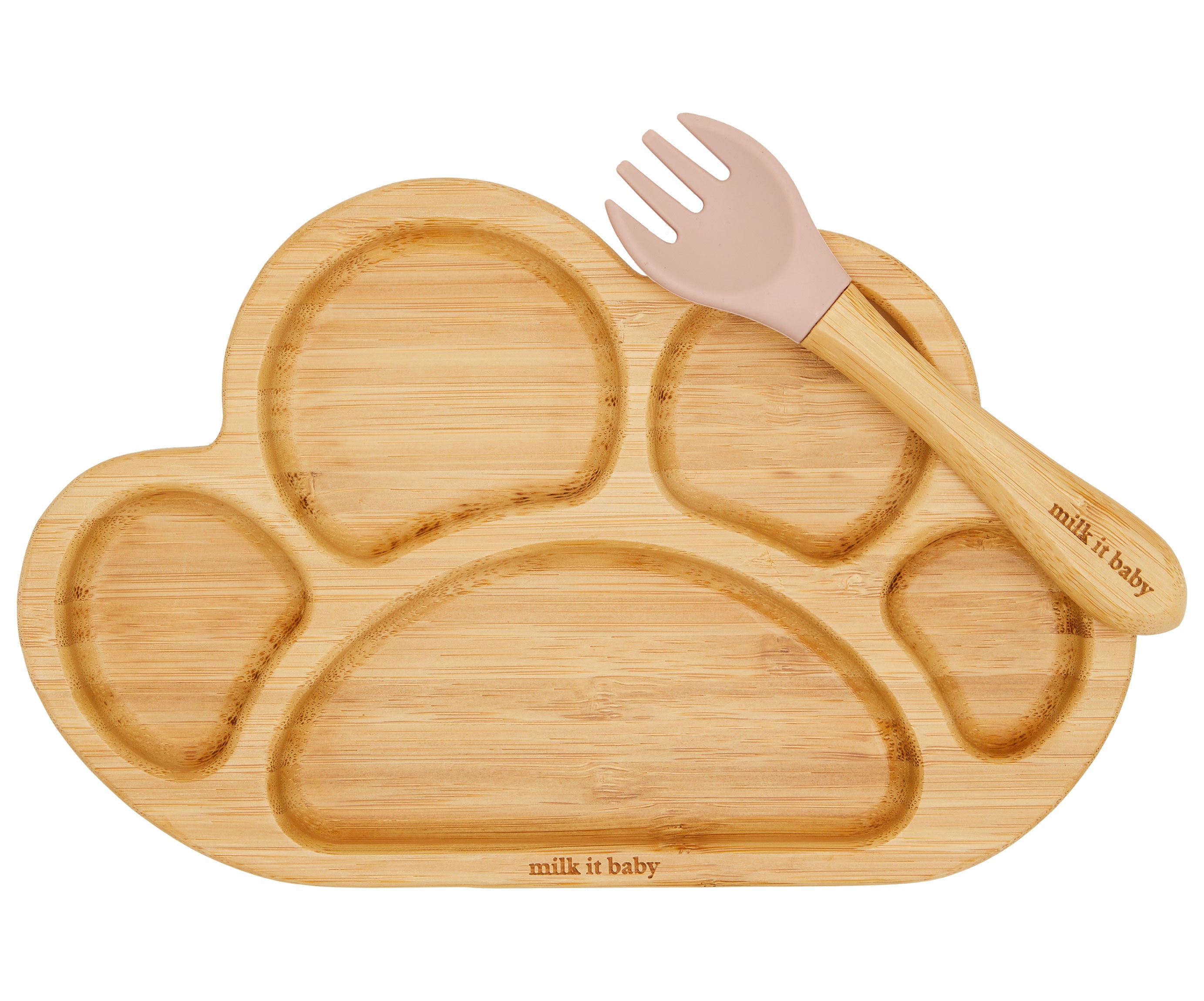 Milk It Baby, Bamboo Tiger Paw Suction Plate & Fork Set, Dusty Pink, MI-BAMTPDP006