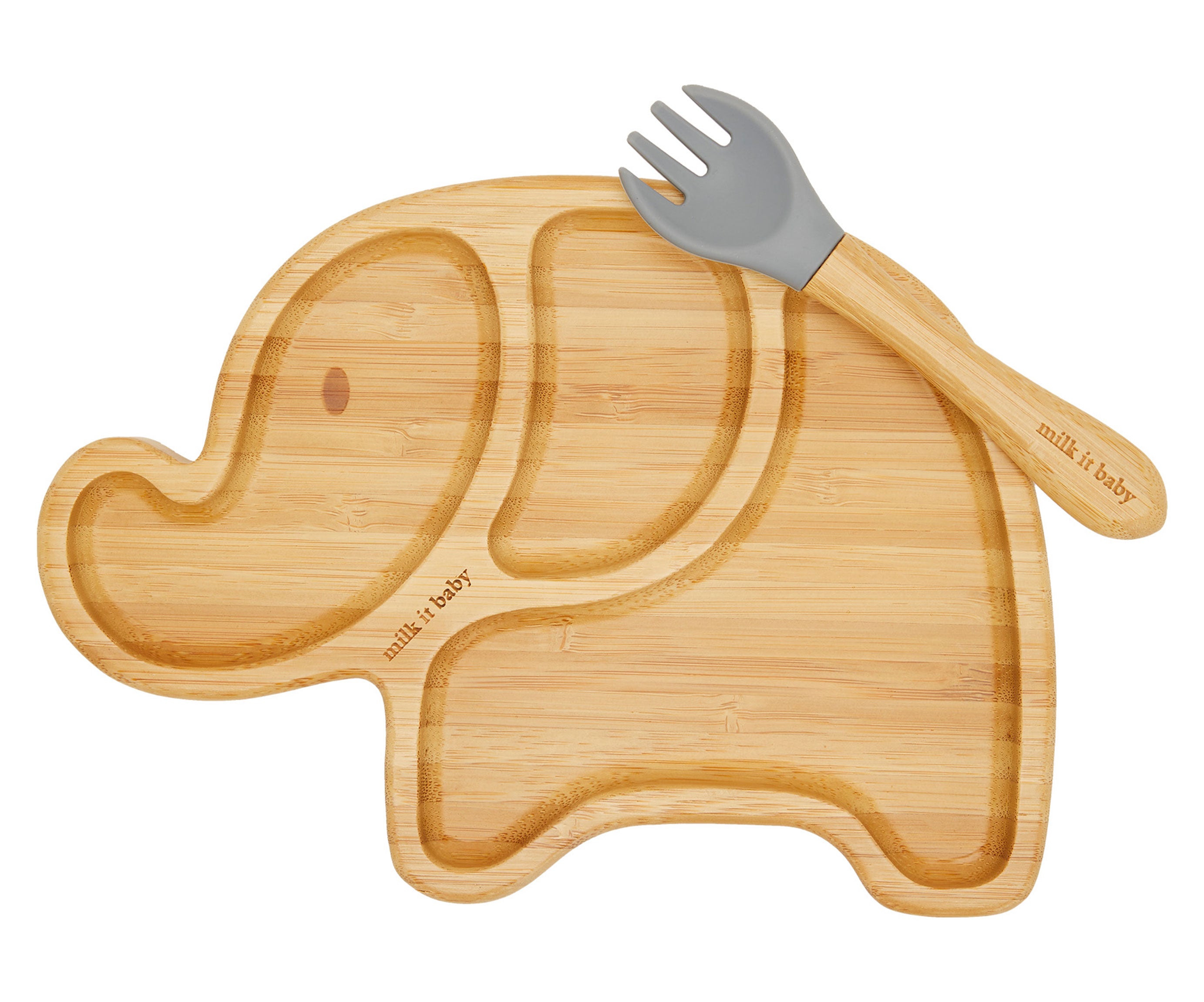 Milk It Baby, Bamboo Elephant Suction Plate & Fork Set, Berry Blue, MI-BAMEBB001