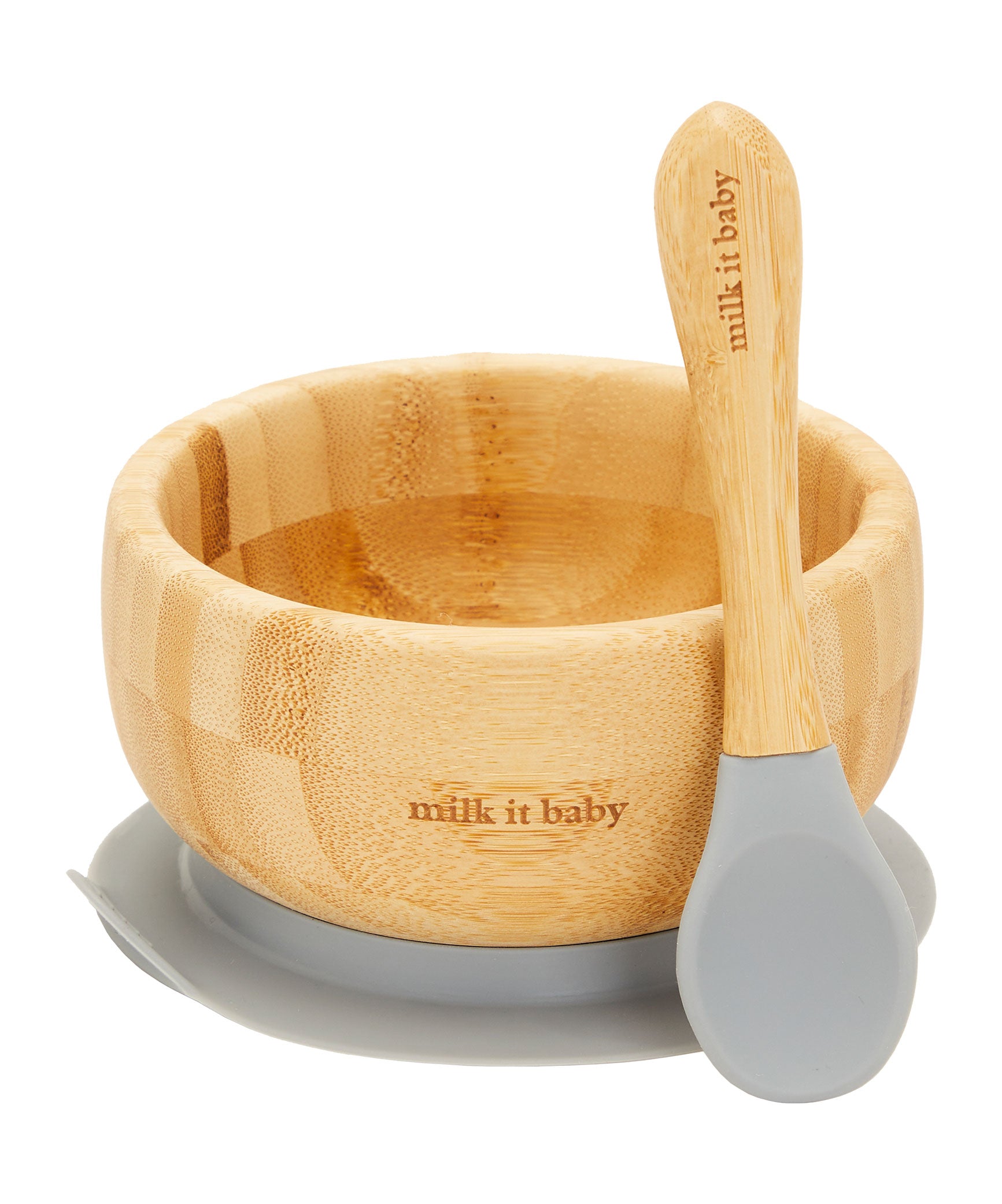 Milk It Baby, Bamboo Suction Baby Bowl & Spoon Set, Berry Blue, MI-BAMBBB003