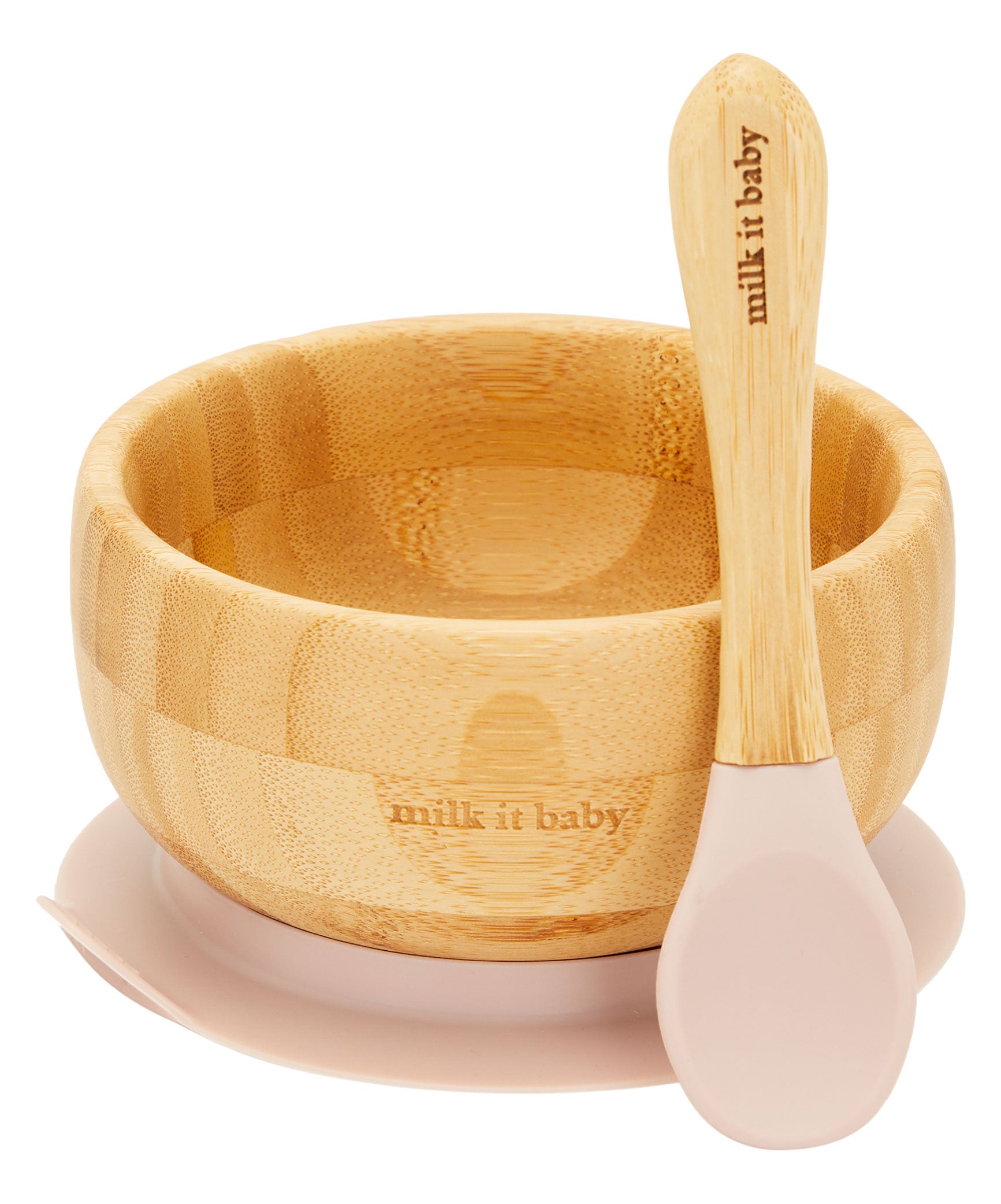 Milk It Baby, Bamboo Suction Baby Bowl & Spoon Set, Dusty Pink, MI-BAMBDP004