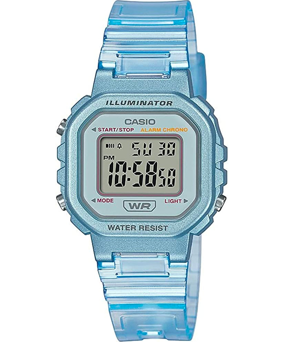 Casio Unisex illuminator Alarm Chronograph Clear Blue Digital Watch, LA-20WHS-2ADF