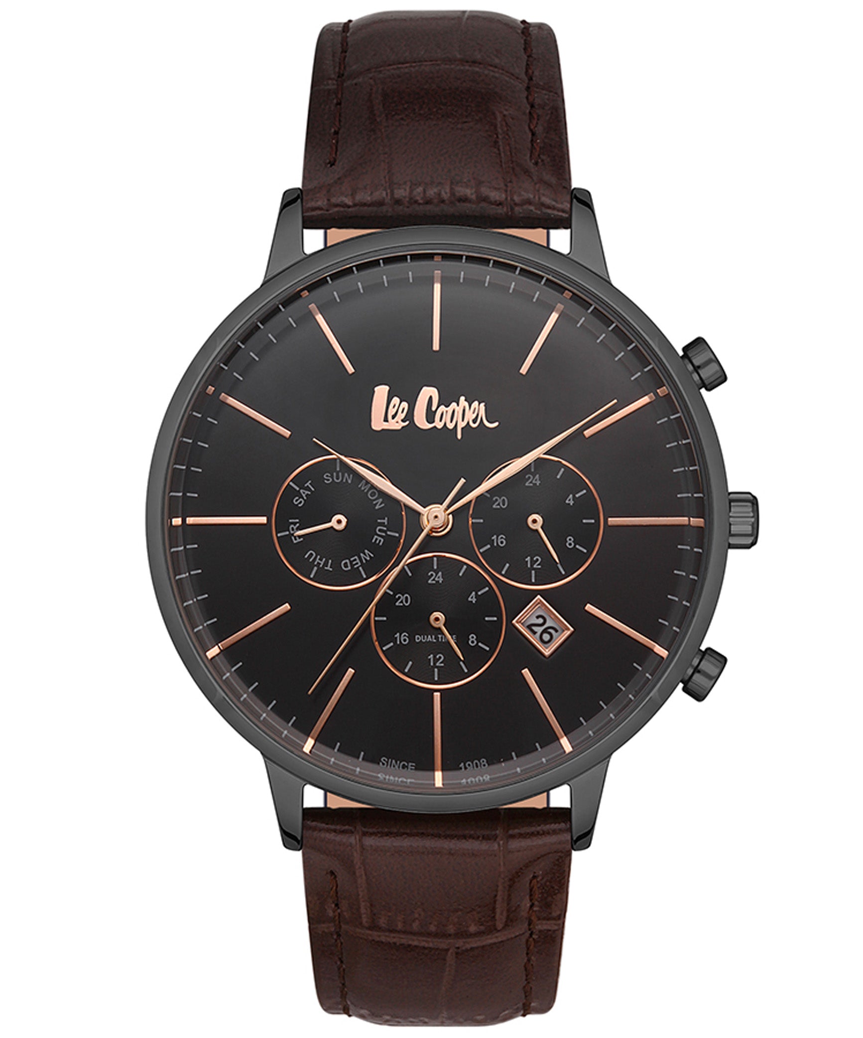 Lee Cooper  Men's Chronograph Black Dial Dark Brown Leather Watch, LC06916.062