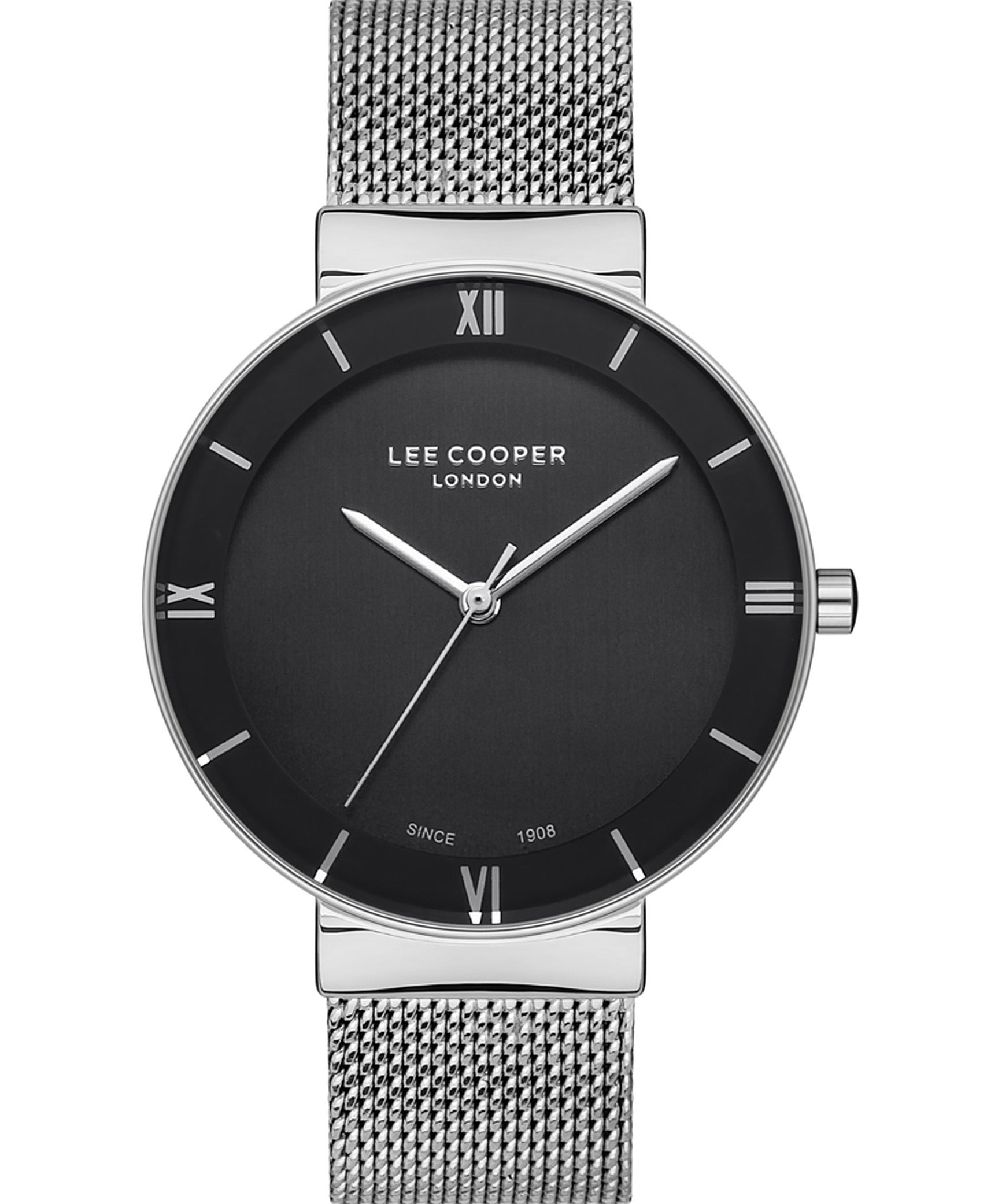 Lee Cooper  Women's Analog Black Dial Silver Stainless Steel Mesh Strap, LC07056.350