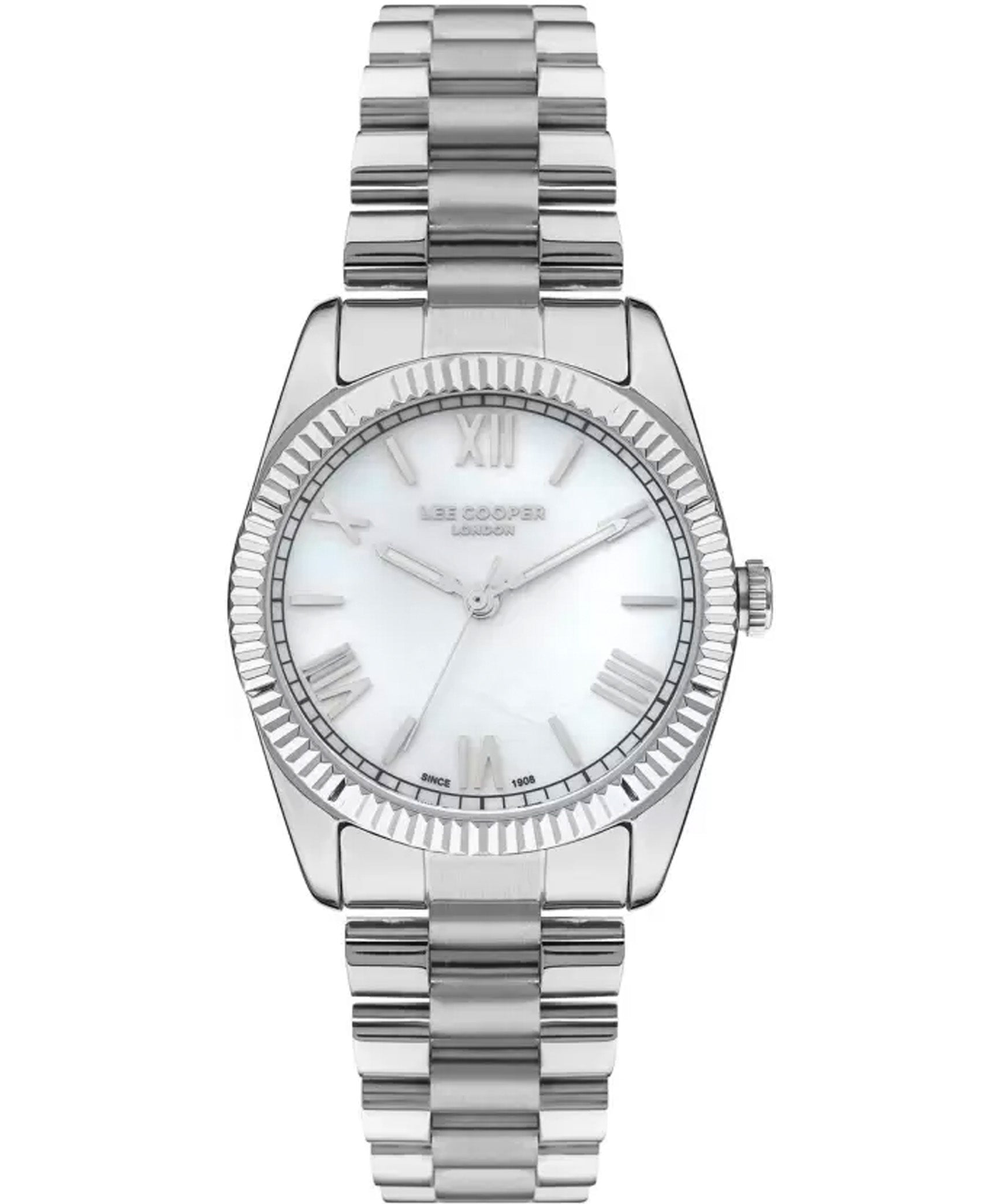 Lee Cooper Women's Analog Watch, White Dial, Silver Stainless Steel Strap, LC07331.320