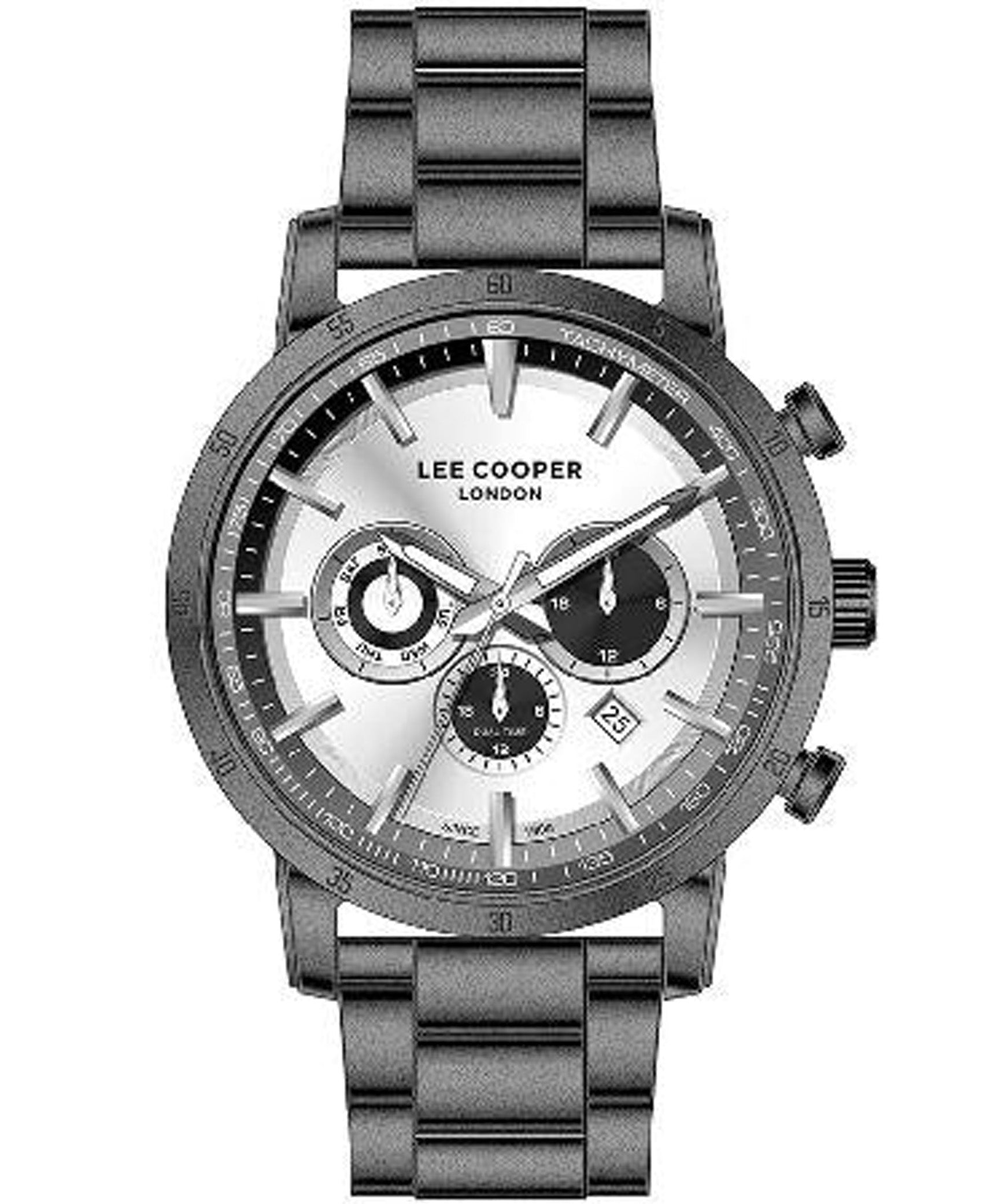 Lee Cooper Unisex Analog Watch, White Dial, Black Stainless Steel Strap, LC07357.030