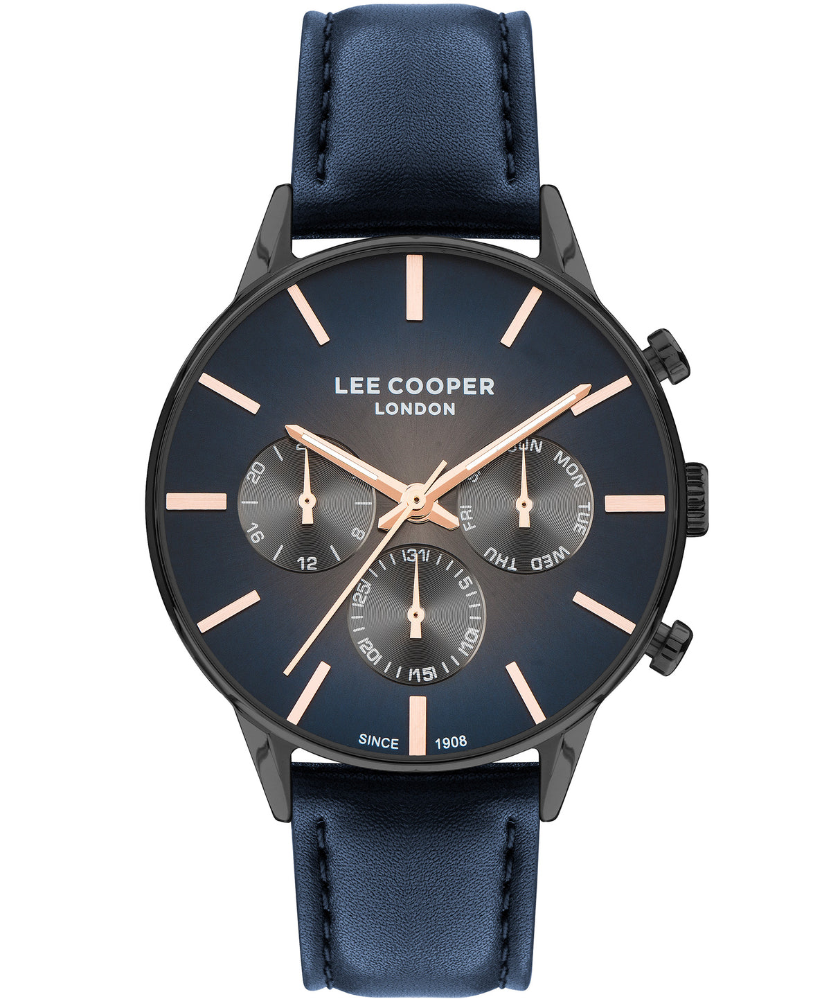 Lee Cooper  Men's Analog Dark Blue Dial Dark Blue Leather Strap Watch, LC07465.099