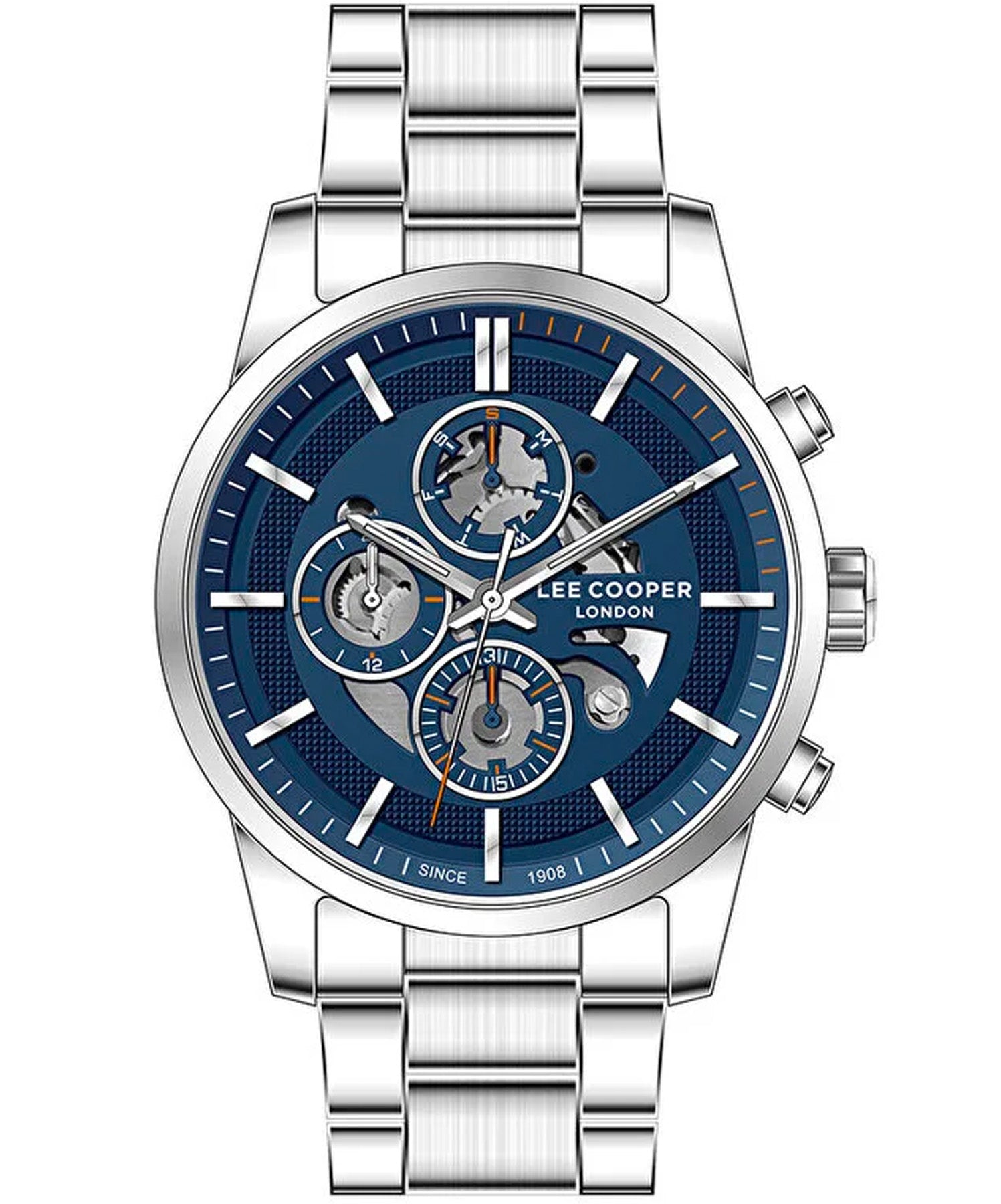 Lee Cooper Men's Multi Function Watch Blue Dial Silver Metal Strap, LC07562.390