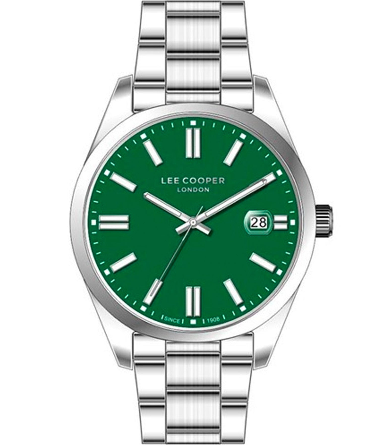 Lee Cooper Men's Multi Function Watch Green Dial Silver Metal Strap, LC07565.370