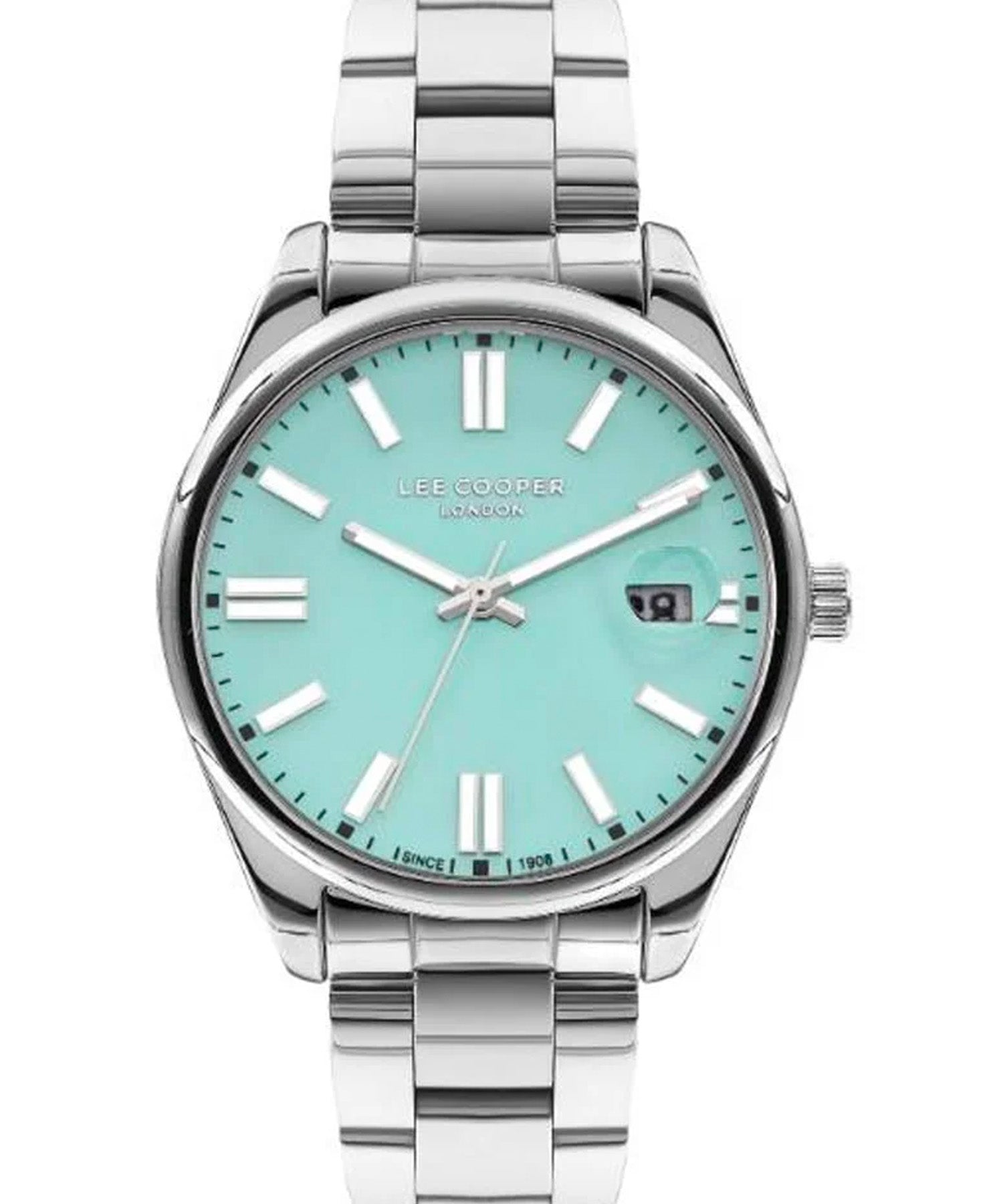 Lee Cooper Men's Watch Turquoise Dial Silver Metal Strap, LC07565.390