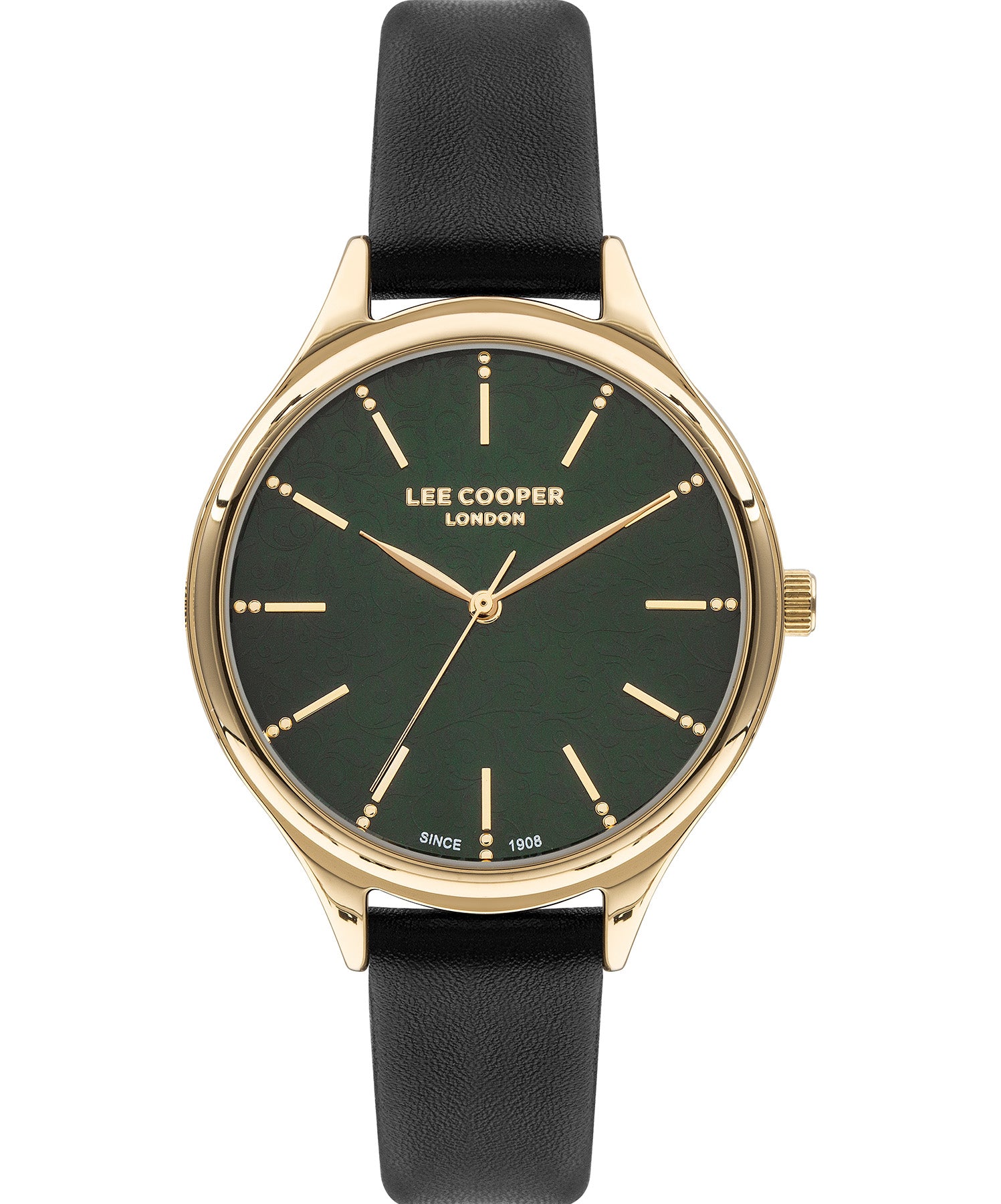 Lee Cooper Women's Watch Green Dial Black Leather Strap, LC07567.177
