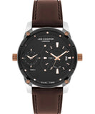 Lee Cooper Men's Multi Function Watch Black Dial Brown Leather Strap, LC07586.354