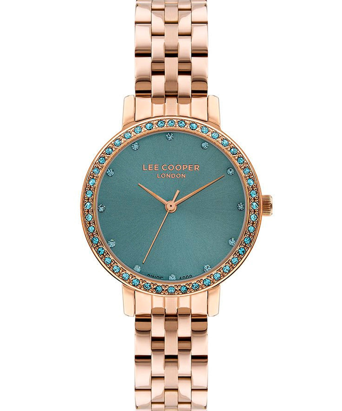 Lee Cooper  Women's Watch Turquoise Dial Rose Gold Metal Strap, LC07590.490