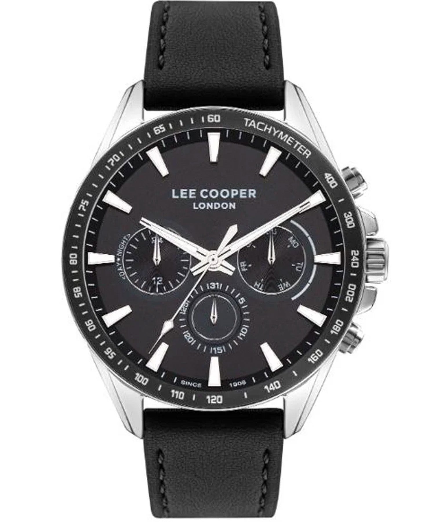 Lee Cooper Men's Watch Black Dial Black Leather Strap, LC07598.351