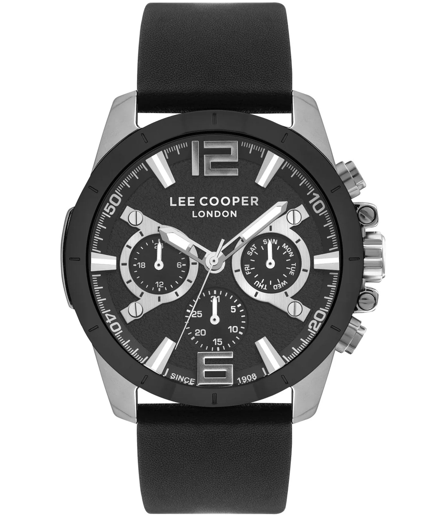 Lee Cooper Men's Watch Black Dial Black Leather Strap, LC07613.351