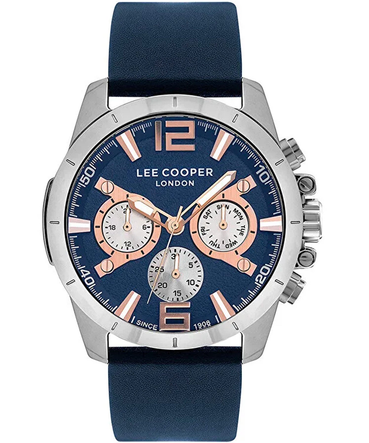 Lee Cooper  Men's Watch Blue Dial Blue Leather Strap, LC07613.399