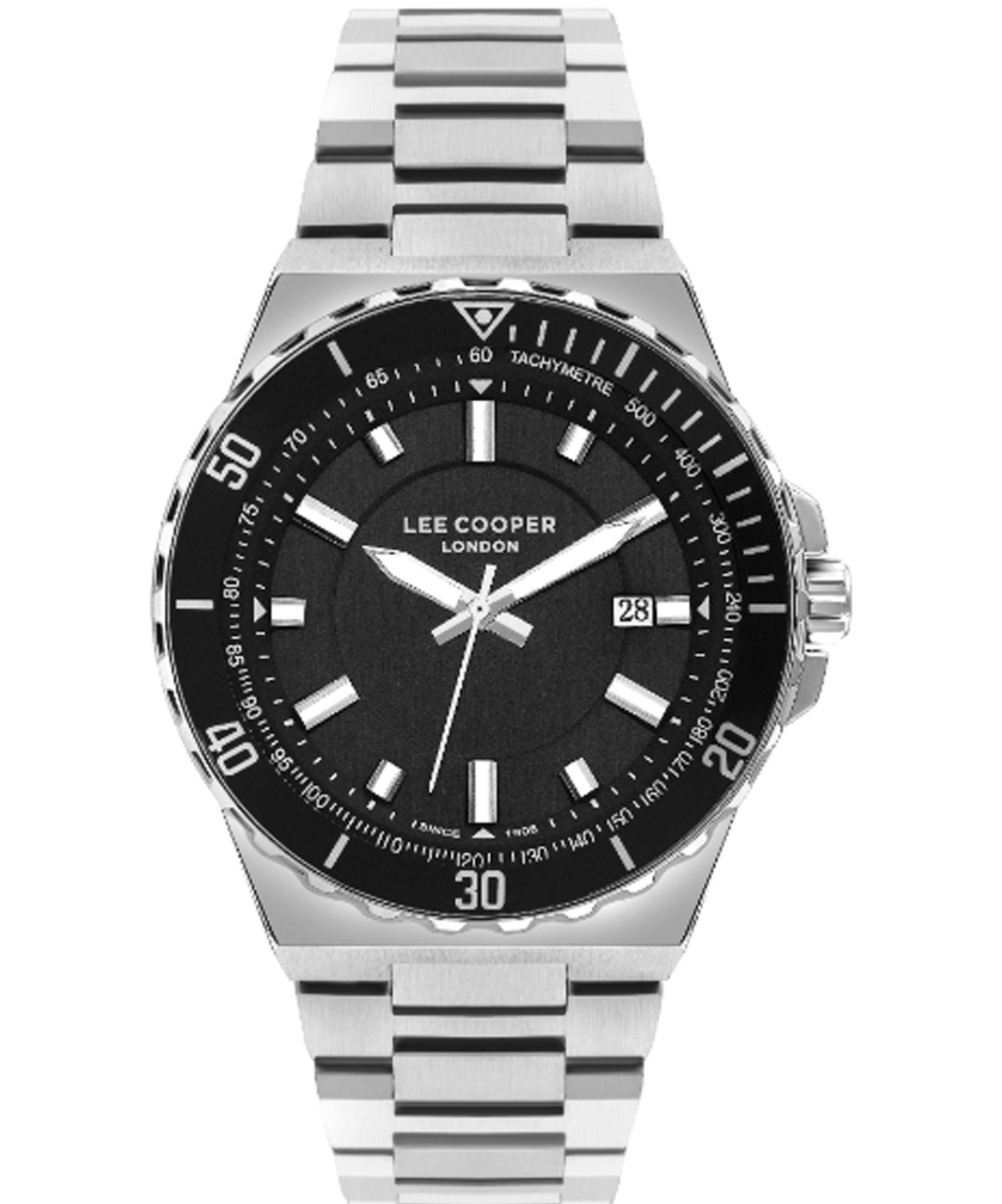 Lee Cooper Men's Watch Black Dial Silver Metal Strap, LC07622.350