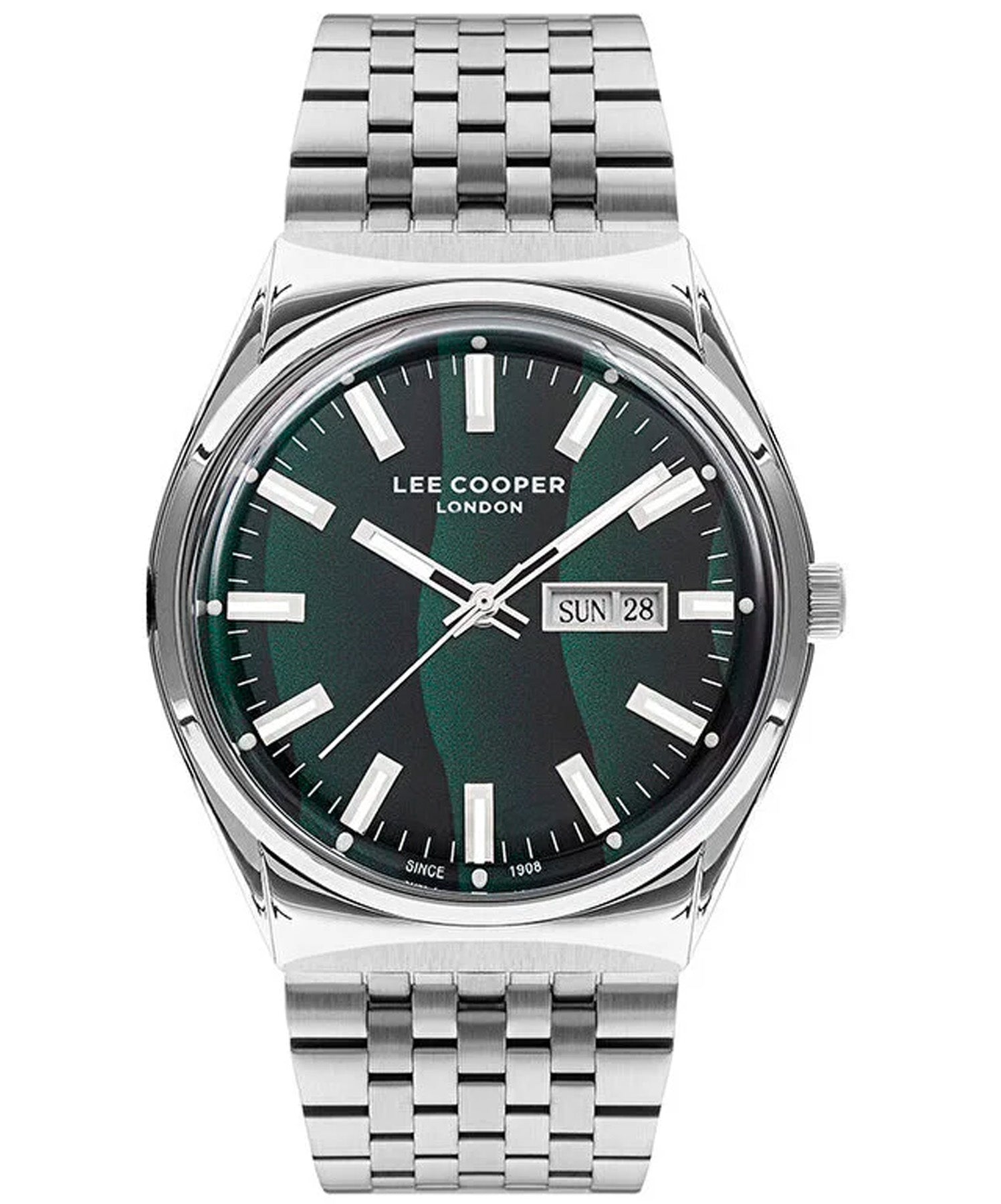 Lee Cooper Men's Watch Green Dial Silver Metal Strap, LC07630.370