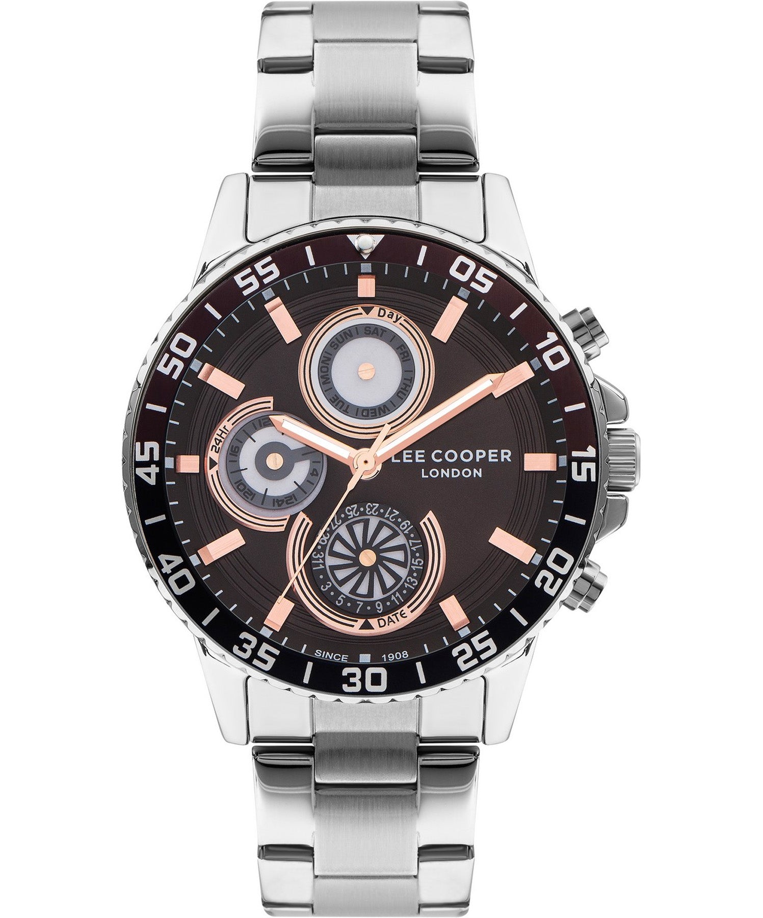 Lee Cooper Men's Watch Brown Dial Silver Metal Strap, LC07636.370