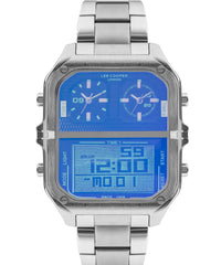 Lee Cooper  Men's Analog & Digital Watch Blue Dial Silver Metal Strap, LC07638.390