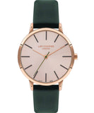 Lee Cooper Women's Watch Rose Gold Dial Green Leather Strap, LC07646.417