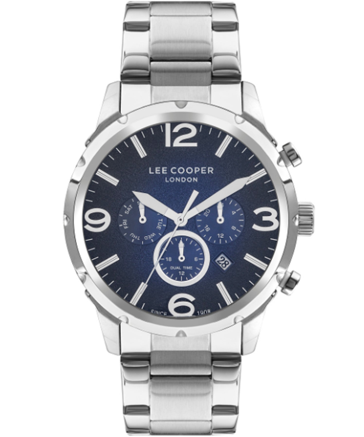 Lee Cooper Men's Watch Blue Dial Silver Metal Strap, LC07672.390