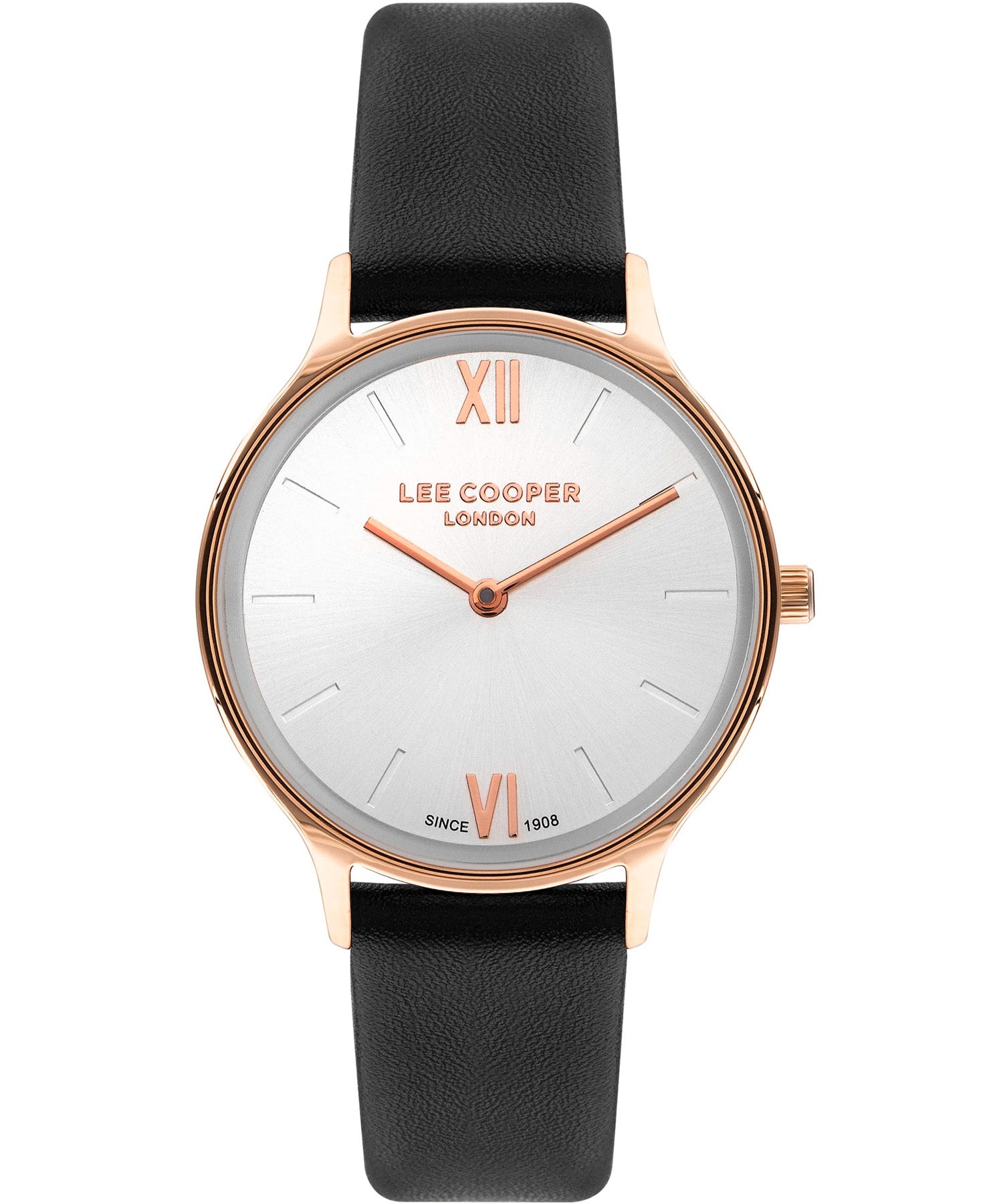 Lee Cooper Women's Watch Silver Dial Black Leather Strap, LC07712.431