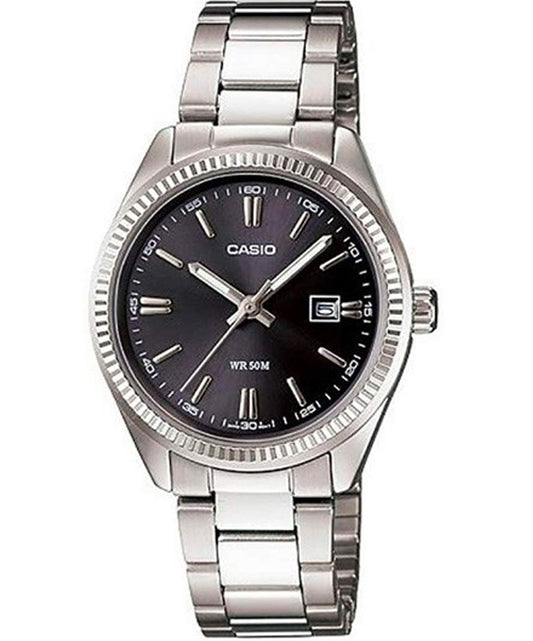 Casio men analog watch, black dial with comfortable strap, model CS-LTP-1302D-1A1VD, Bahrain