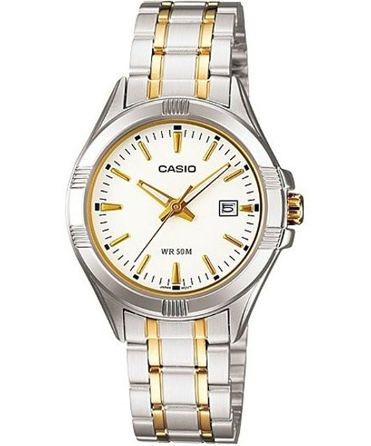Casio men analog watch, white dial with comfortable strap, model CS-LTP-1308SG-7AVD, Bahrain