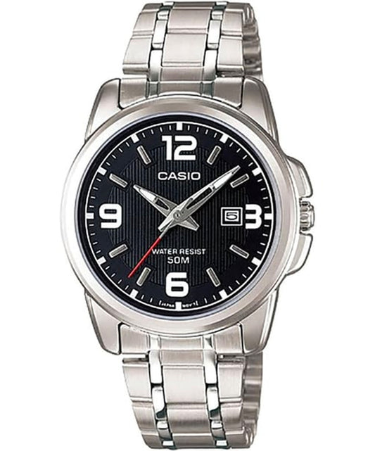 Casio men analog watch, black dial with comfortable strap, model CS-LTP-1314D-1AVDF, Bahrain