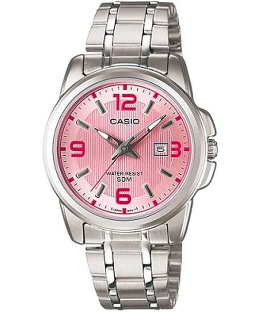 Casio men analog watch, pink dial with comfortable strap, model CS-LTP-1314D-5AVDF, Bahrain