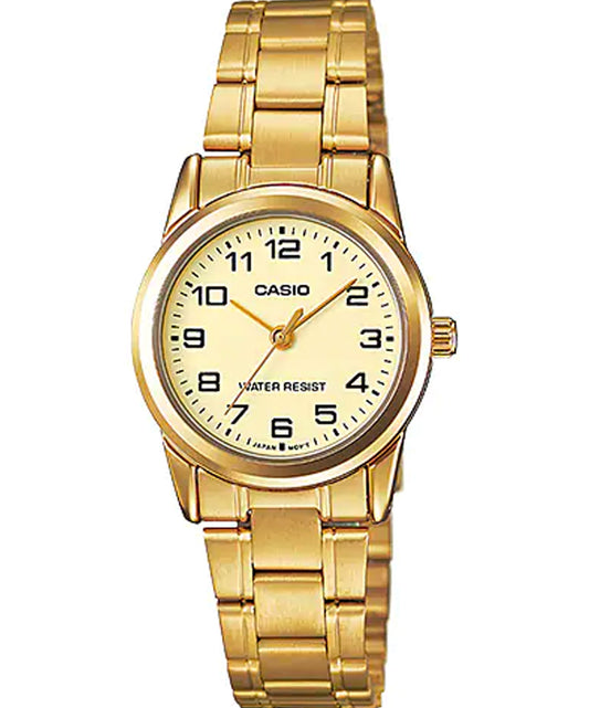 Casio men analog watch, gold dial with comfortable strap, model CS-LTP-V001G-9BUDF, Bahrain